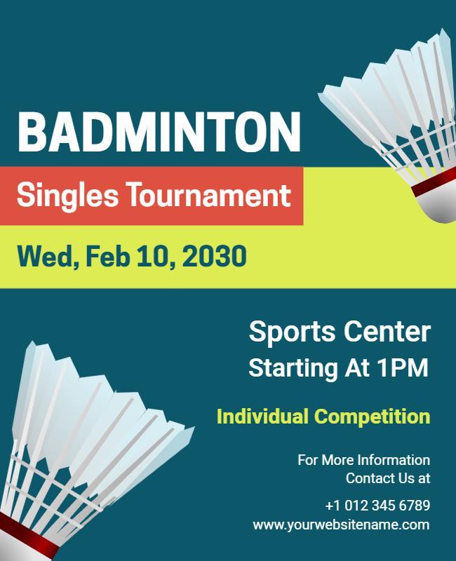 Badminton Singles Tournament Sports Flyer Template