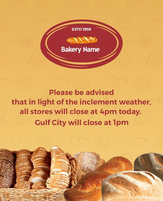 Bakery Inclement Weather Closure Notice Flyer Template