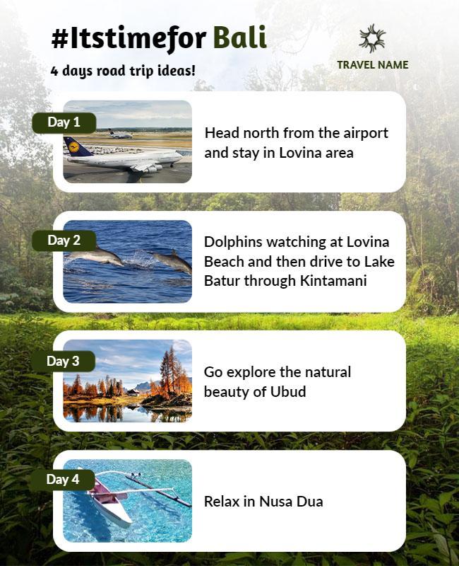 Bali Four Day Road Trip Itinerary Flyer Template