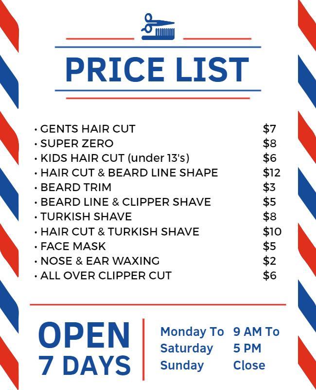 Barbershop Services Price List Flyer Template