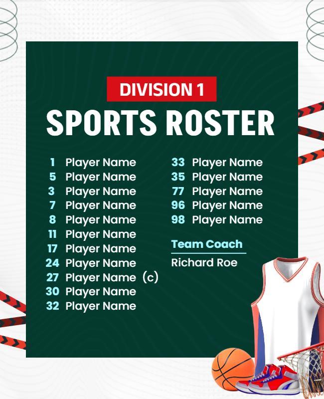 Basketball Team Sports Roster Flyer Template