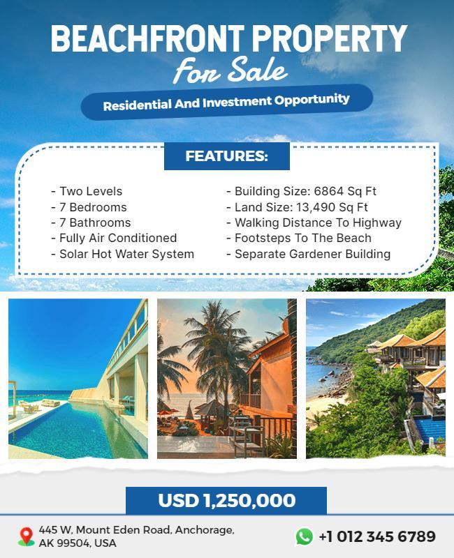 Beachfront Property Investment Opportunity Flyer Template