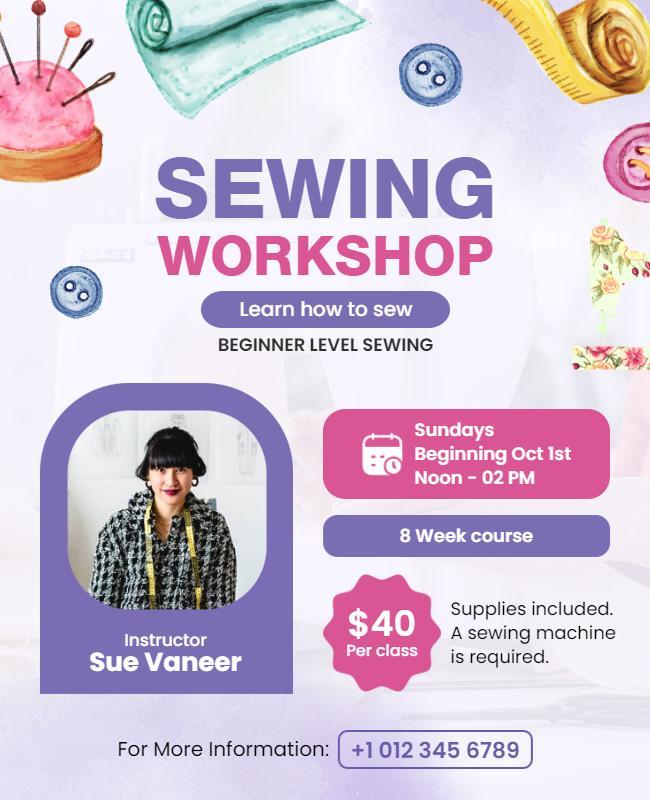 Beginner Sewing Workshop Educational Flyer Template