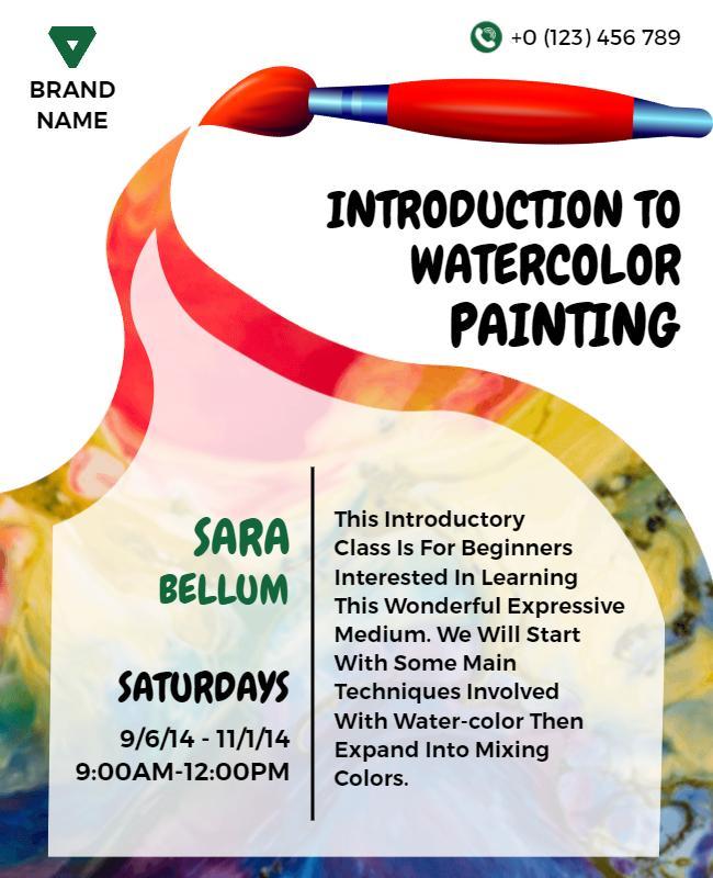 Beginner Watercolor Painting Workshop Flyer Template