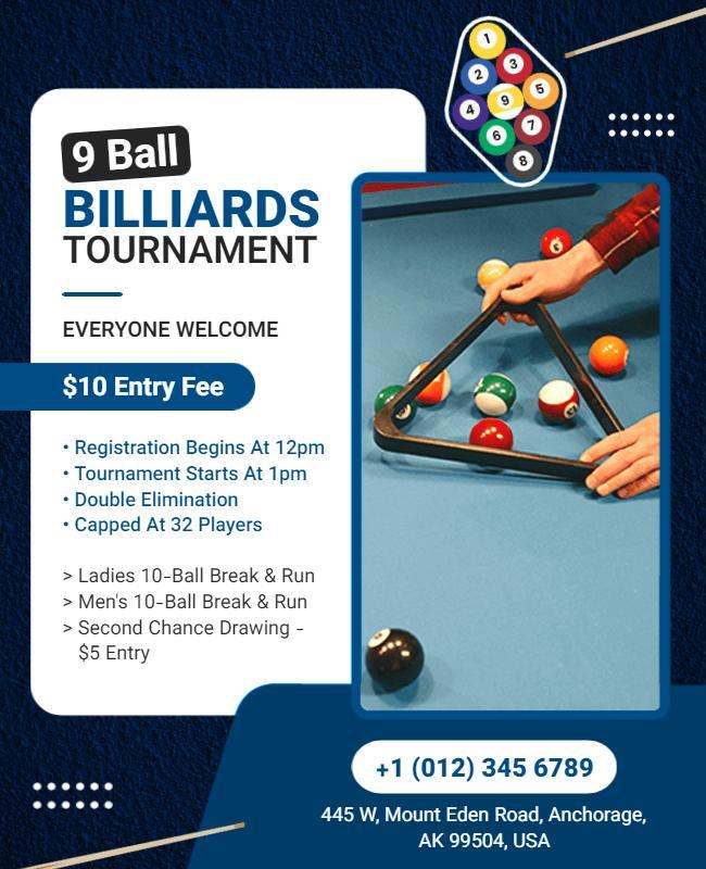 Billiards Tournament Entry Fee Flyer Template