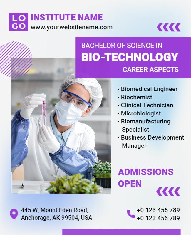 Biotechnology Degree Program Admissions Flyer Template