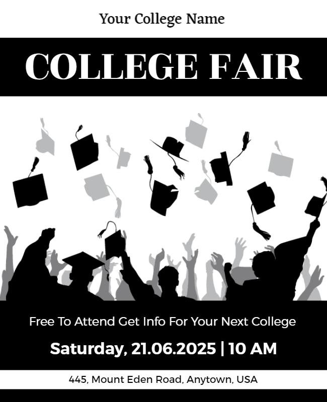 Black and White College Fair Poster Template