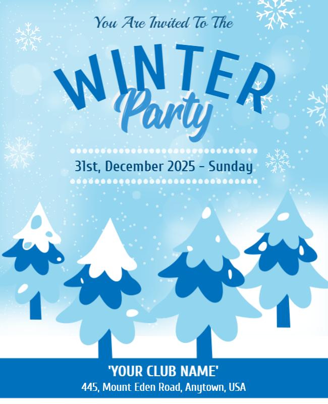 Blizzard Blue and Twilight Blue Winter Party Flyer Template