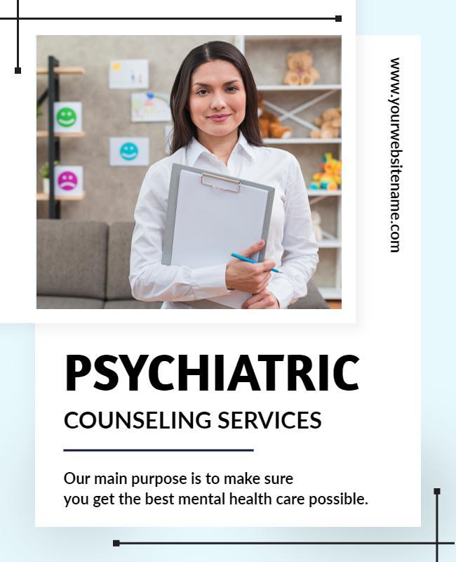 Blue White Psychiatric Counseling Flyer Template