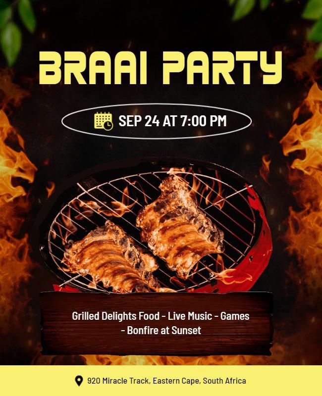 Braai Party with Grilled Food and Music Flyer Template