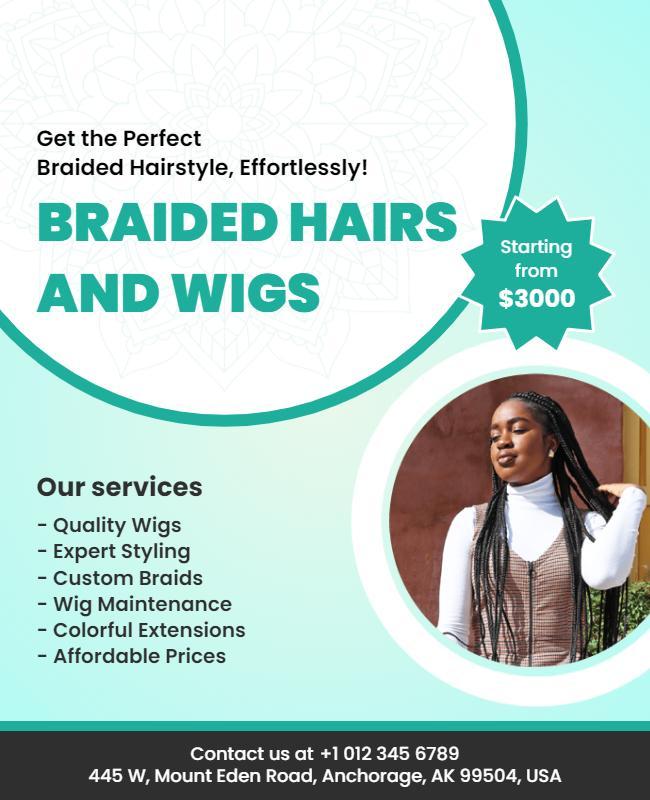 Braided Hair and Wigs Styling Service Flyer Template