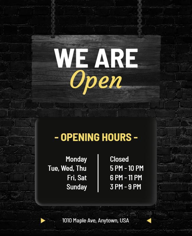 Business Opening Hours Announcement Flyer Template