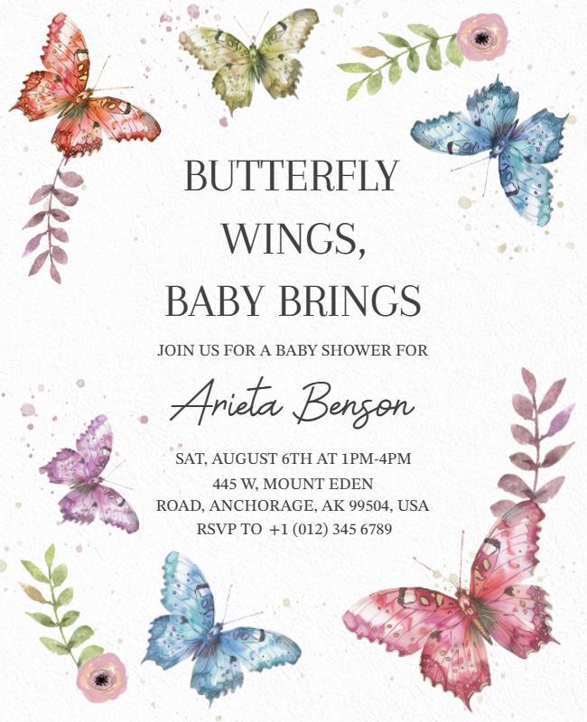 Butterfly Themed Baby Shower Invitation Flyer Template