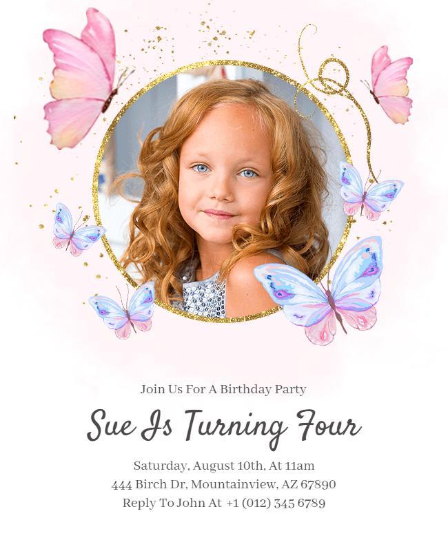 Butterfly Themed Childrens Birthday Invitation Flyer Template