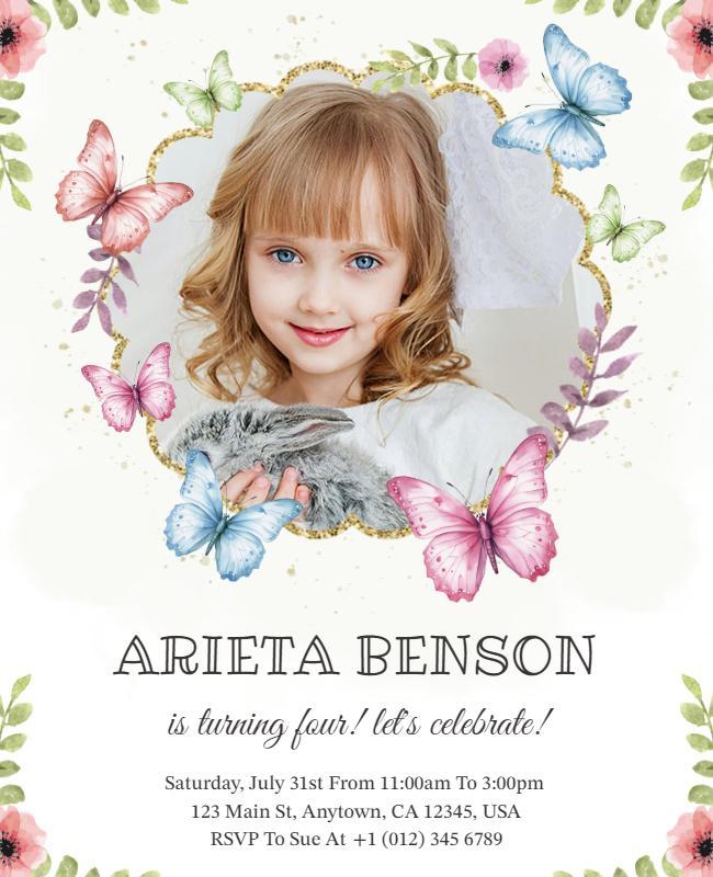 Butterfly Themed Childrens Birthday Invitation Flyer Template