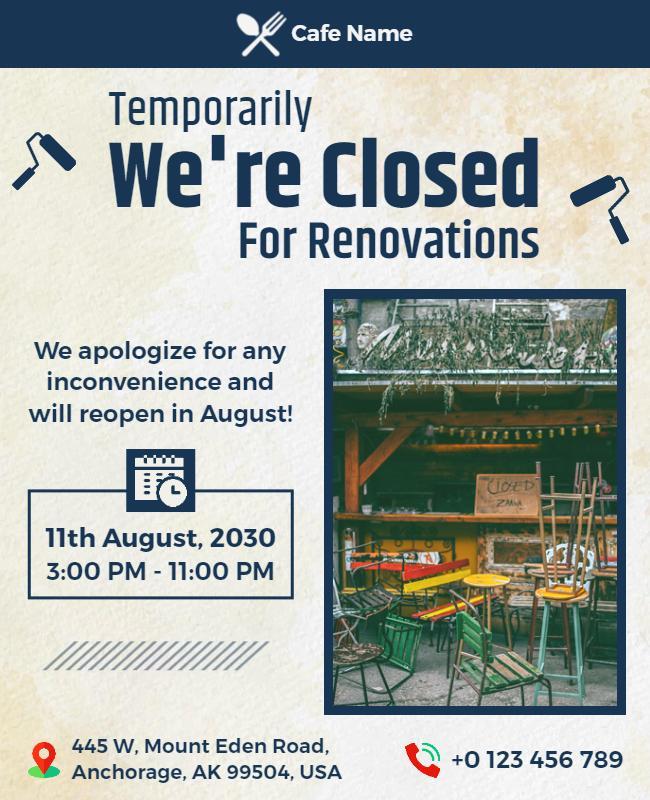 Cafe Closed for Renovations Announcement Flyer Template