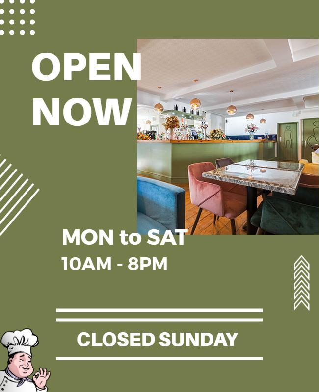 Cafe Opening Hours Announcement Flyer Template