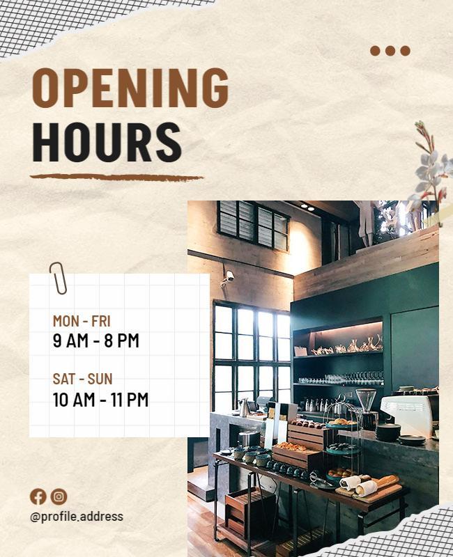 Cafe Opening Hours Announcement Flyer Template