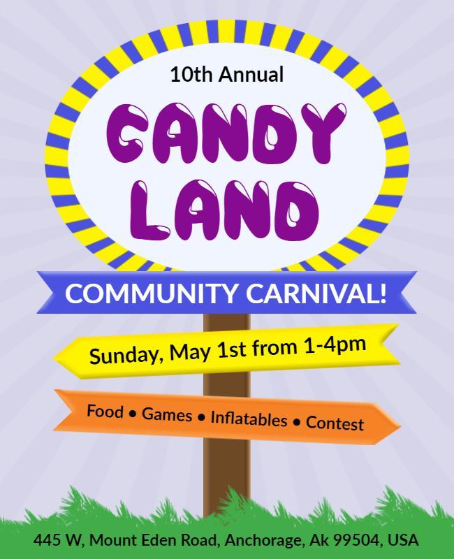 Candy Land Community Carnival Event Flyer Template