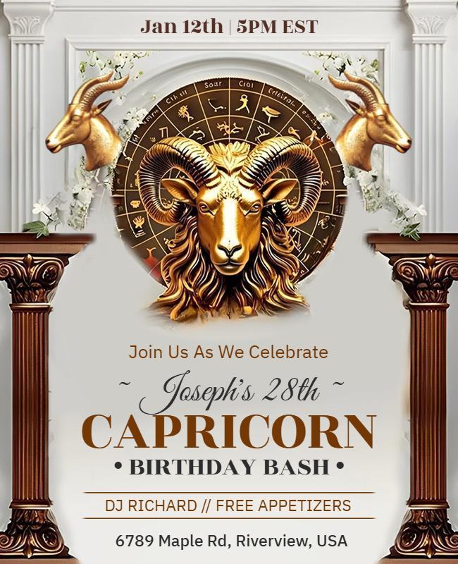 Capricorn Birthday Bash Celebration Flyer Template