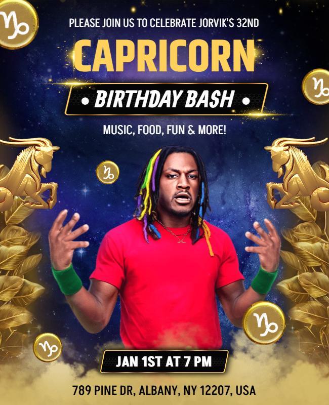 Capricorn Birthday Bash Celebration Flyer Template