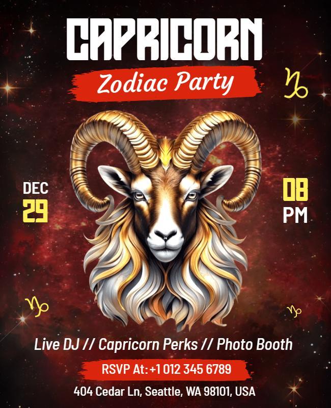 Capricorn Zodiac Theme Party Flyer Template