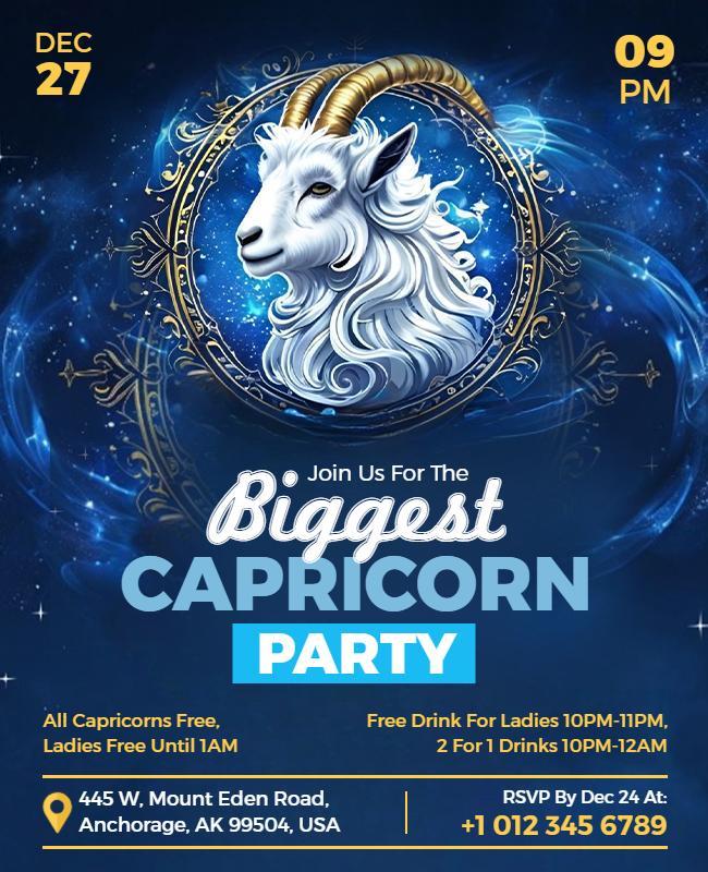 Capricorn Zodiac Themed Party Flyer Template