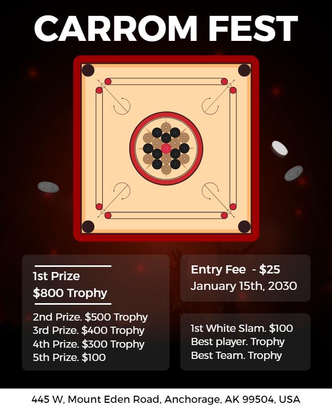 Carrom Tournament Event Flyer Template