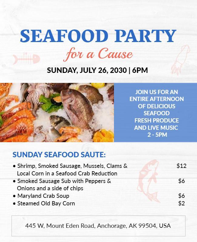 Charity Seafood Party Event Flyer Template