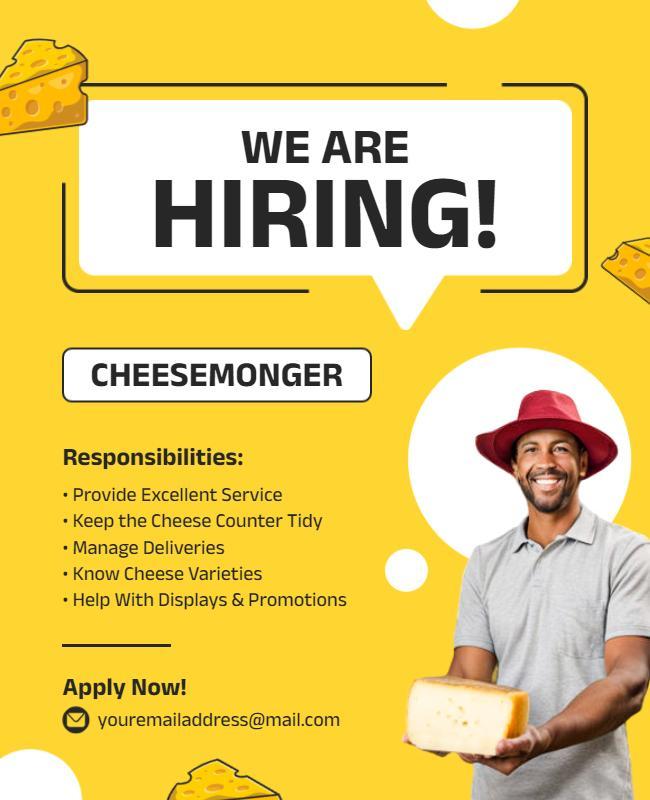 Cheesemonger Job Hiring Flyer Template