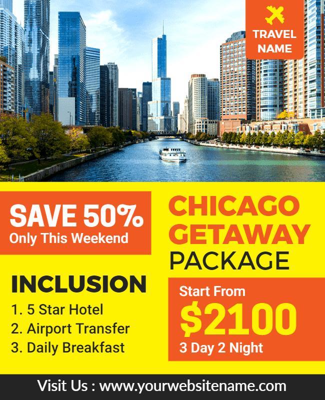 Chicago Weekend Getaway Travel Package Flyer Template