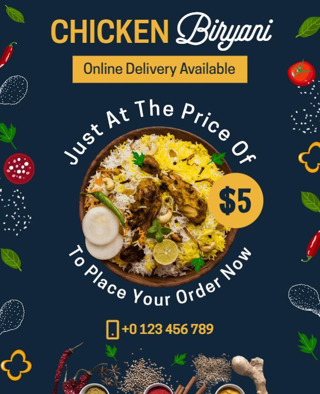 Chicken Biryani Online Delivery Promotion Flyer Template