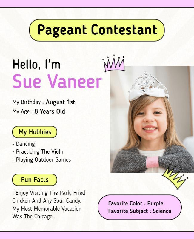 Child Pageant Contestant Introduction Flyer Template