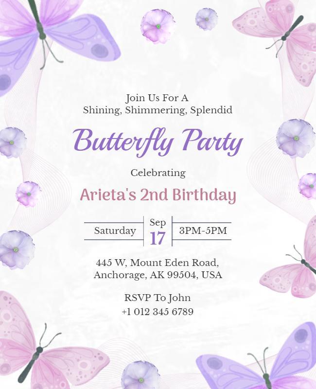 Childrens Butterfly Birthday Party Flyer Template