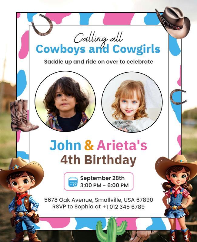 Childrens Cowboy and Cowgirl Birthday Party Flyer Template