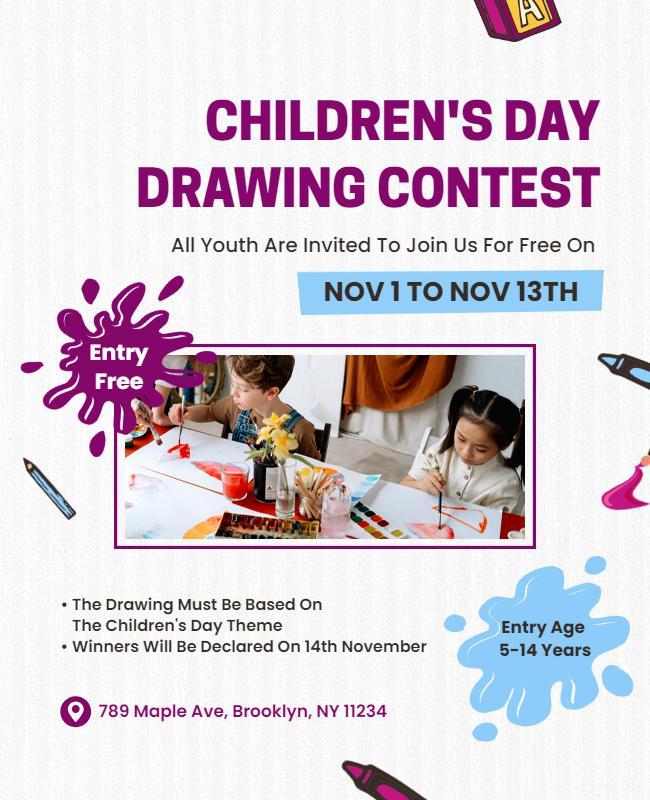 Childrens Day Drawing Contest Event Flyer Template