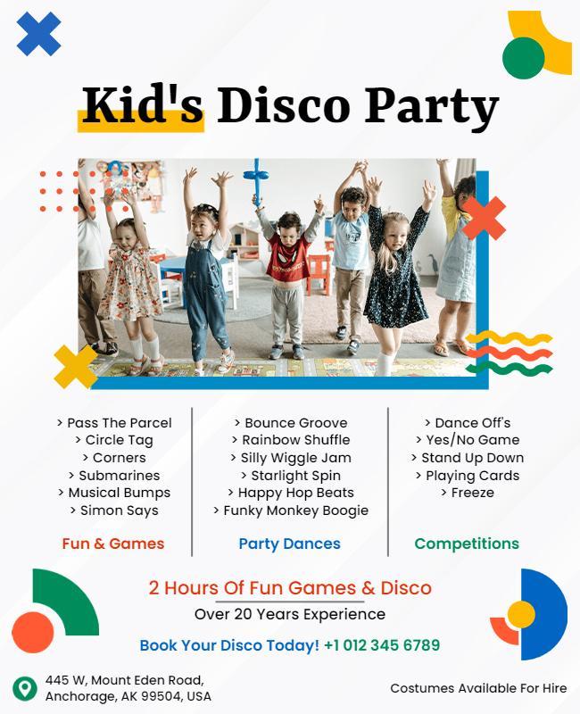 Childrens Disco Party Entertainment Flyer Template