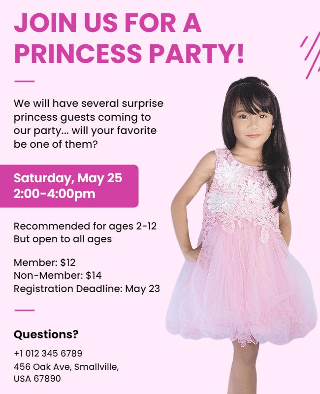 Childrens Princess Party Celebration Flyer Template