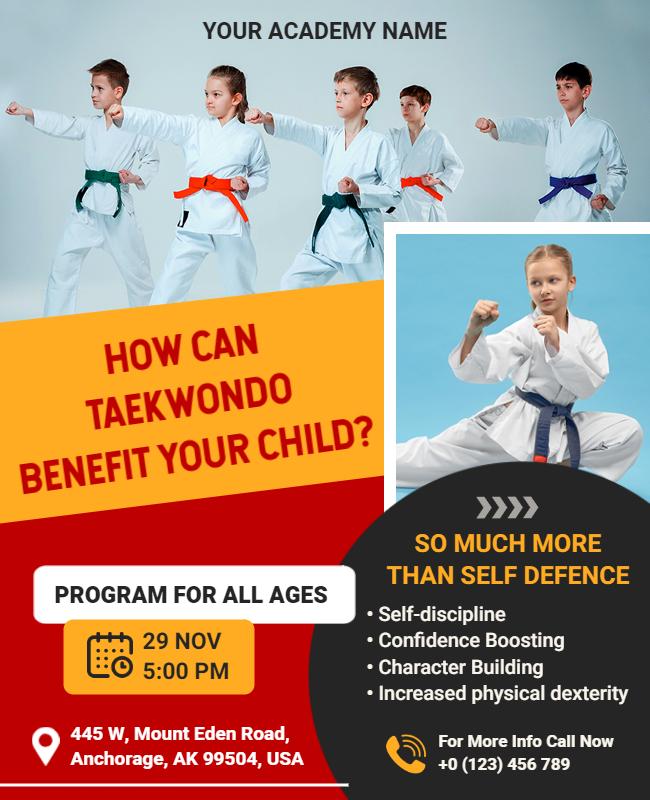 Childrens Taekwondo Program Benefits Flyer Template