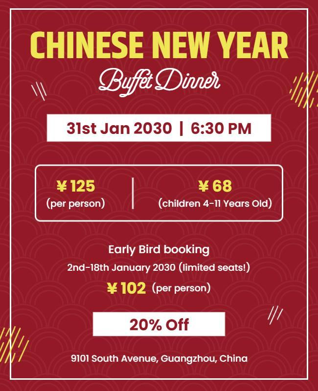 Chinese New Year Buffet Dinner Flyer Template