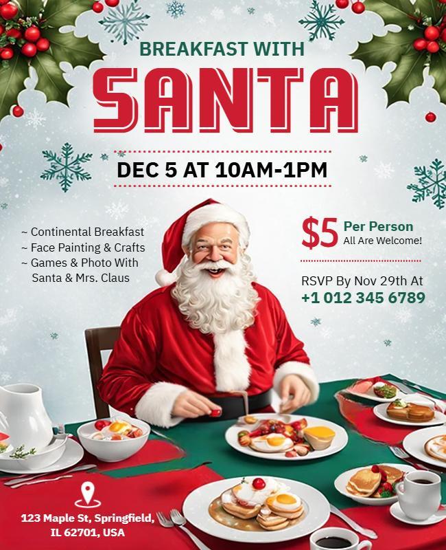 Christmas Breakfast with Santa Celebration Flyer Template