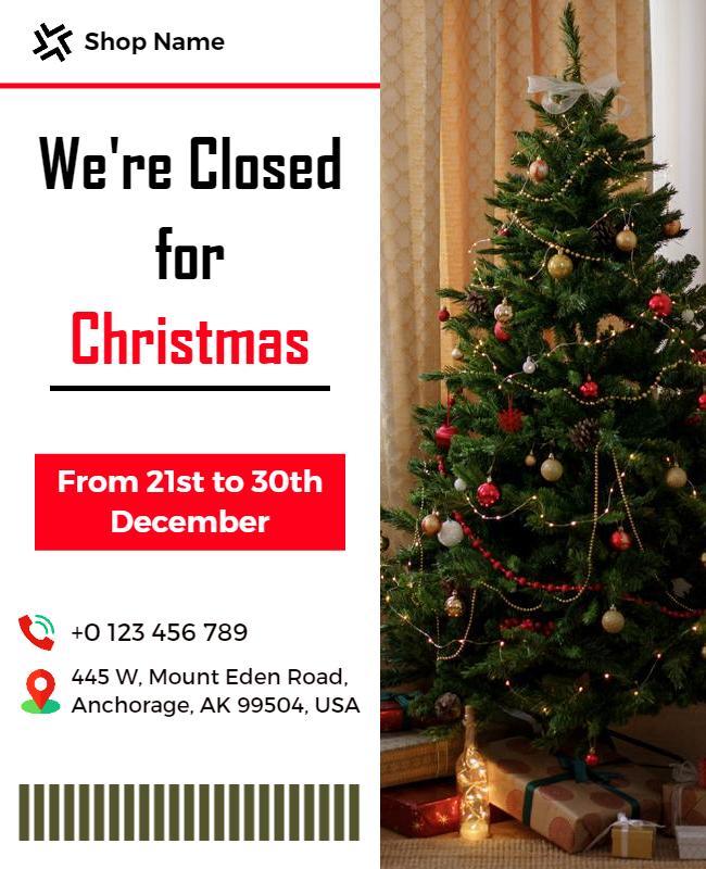 Christmas Holiday Closure Announcement Flyer Template