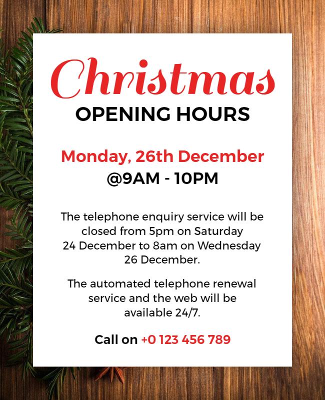 Christmas Holiday Opening Hours Flyer Template