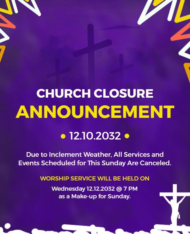 Church Closure Due to Weather Announcement Flyer Template