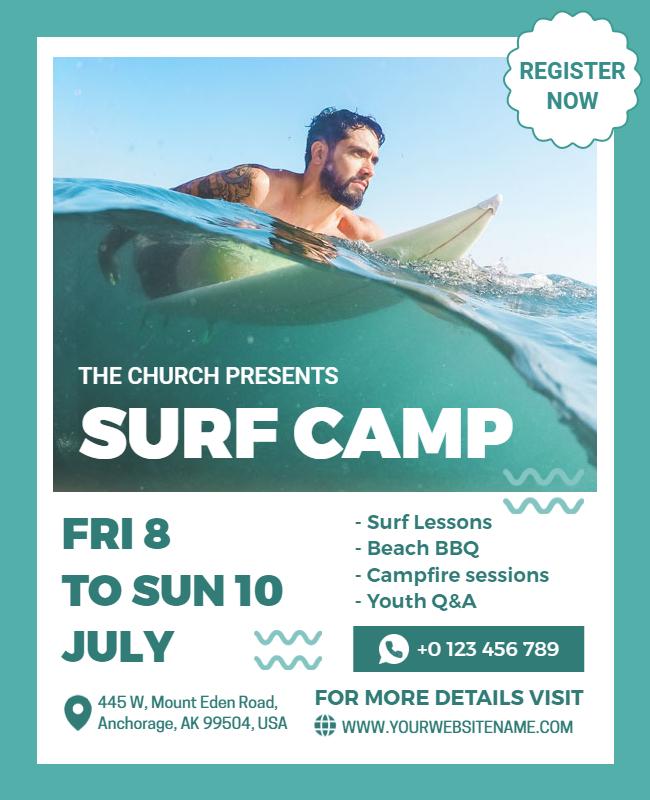 Church Sponsored Summer Surf Camp Flyer Template