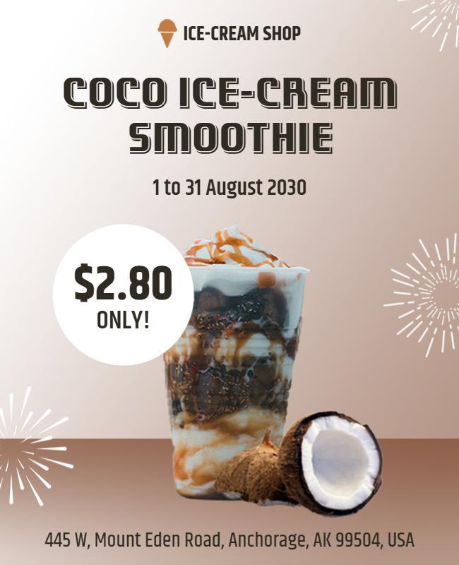 Coconut Ice Cream Smoothie Promotion Flyer Template