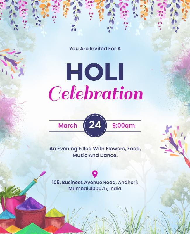 Colorful Holi Celebration Event Flyer Template