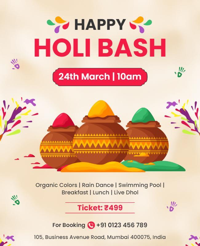 Colorful Holi Festival Celebration Flyer Template