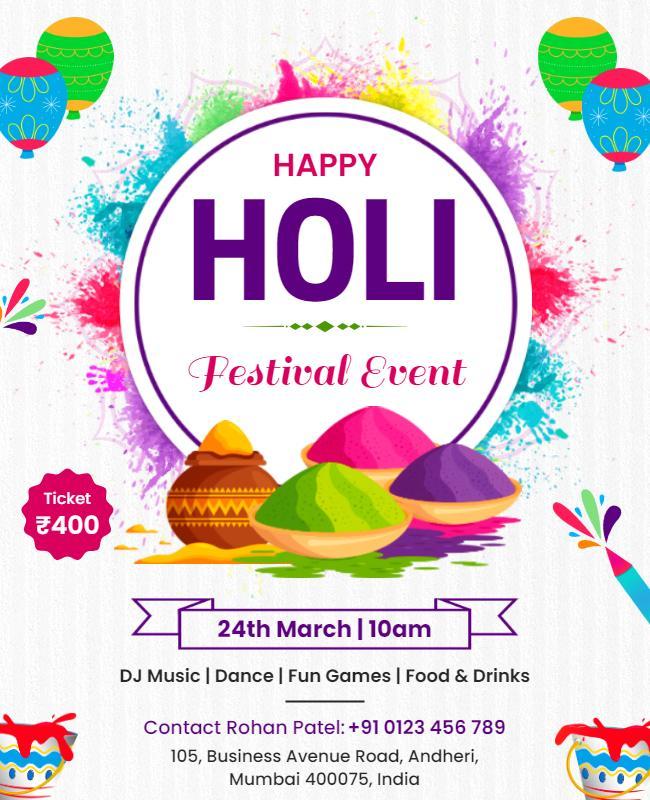 Colorful Holi Festival Celebration Flyer Template