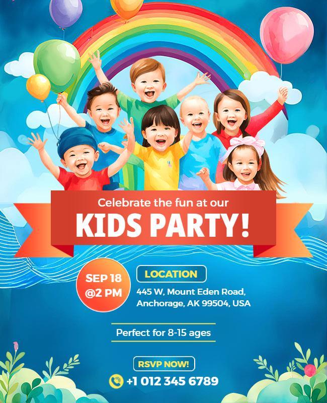 Colorful Kids Party Celebration Flyer Template